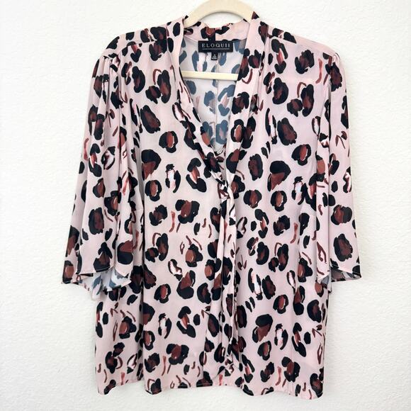 Eloquii Womens Blouse Top Size 20 Flowy Chiffon Watercolor Animal Print Tan - Picture 1 of 7
